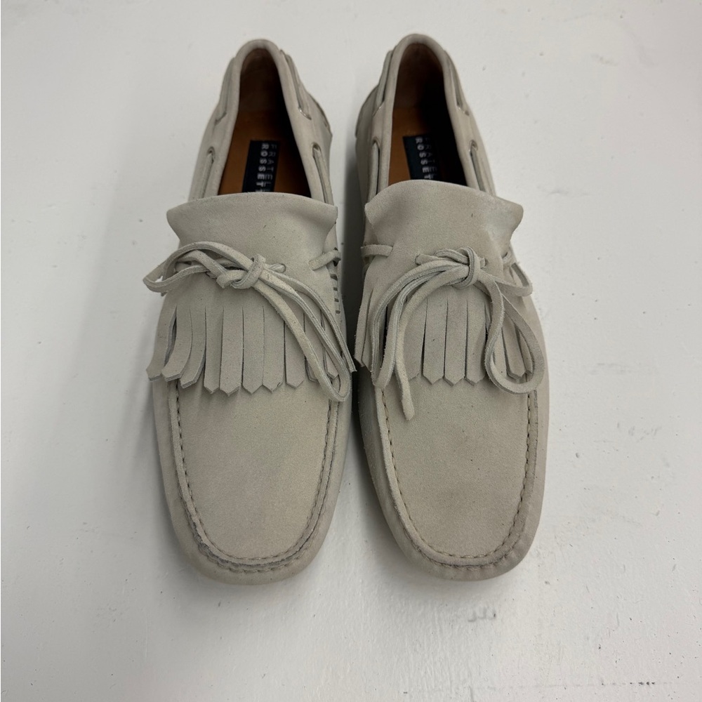 Fratelli Rossetti white suede driving mocasins. Men’s us size 9.5